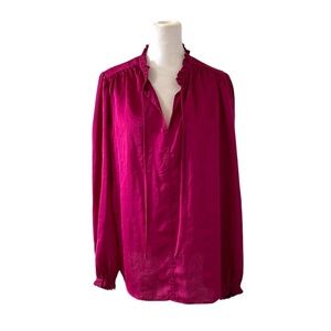 LOFT XL Ruffle neck top long sleeves